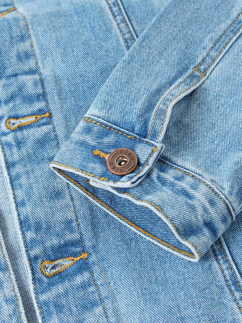 Miesten Vintage Multi Pocket Lapel Pitkähihainen Sininen Denim Takki