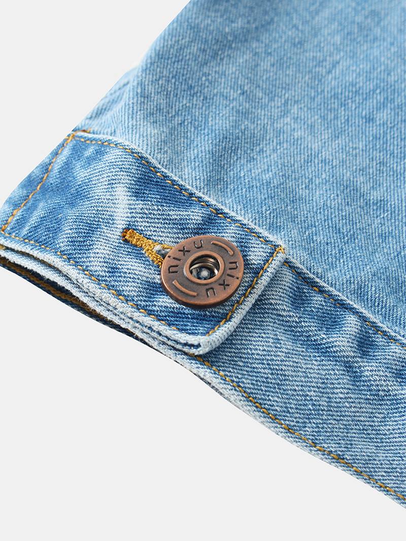 Miesten Vintage Multi Pocket Lapel Pitkähihainen Sininen Denim Takki