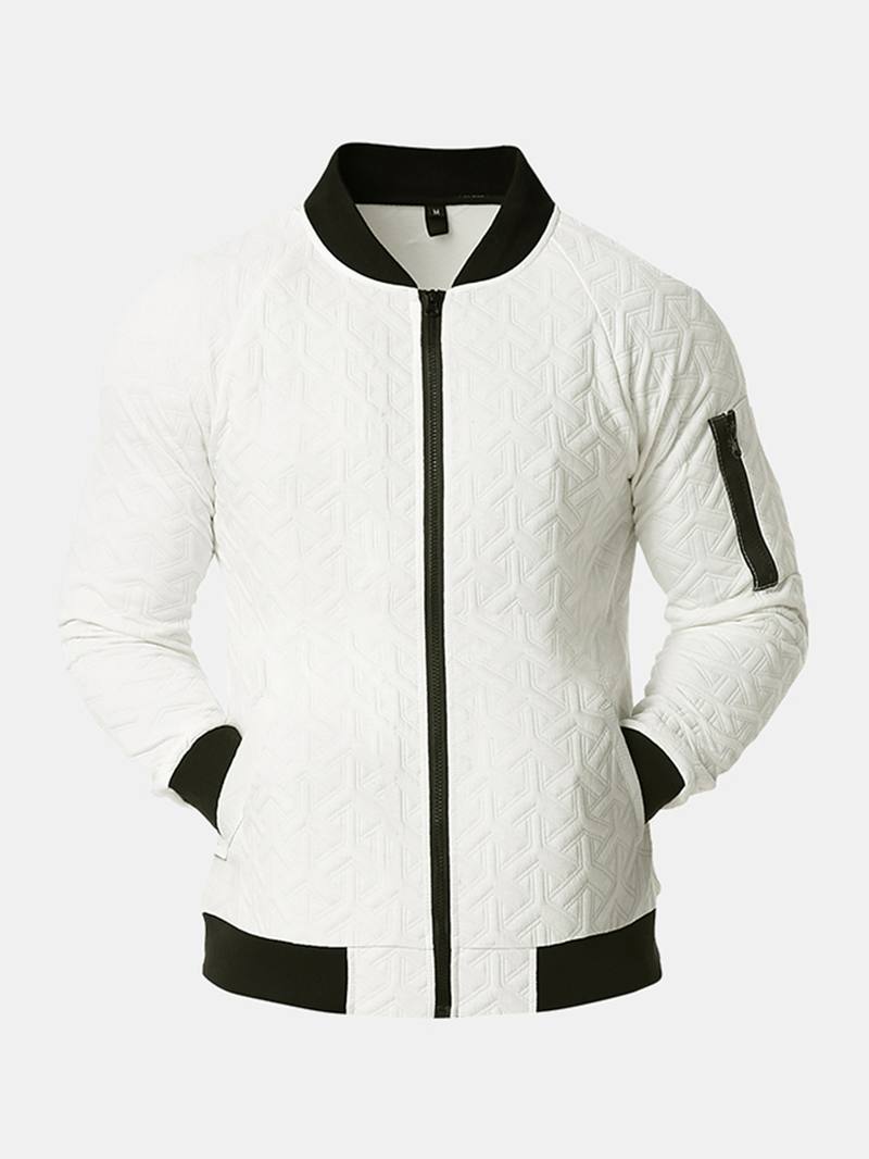 Miesten Yksivärinen Jacquard-rakenne Vetoketjullinen Baseball-kaulus Bomber-takki