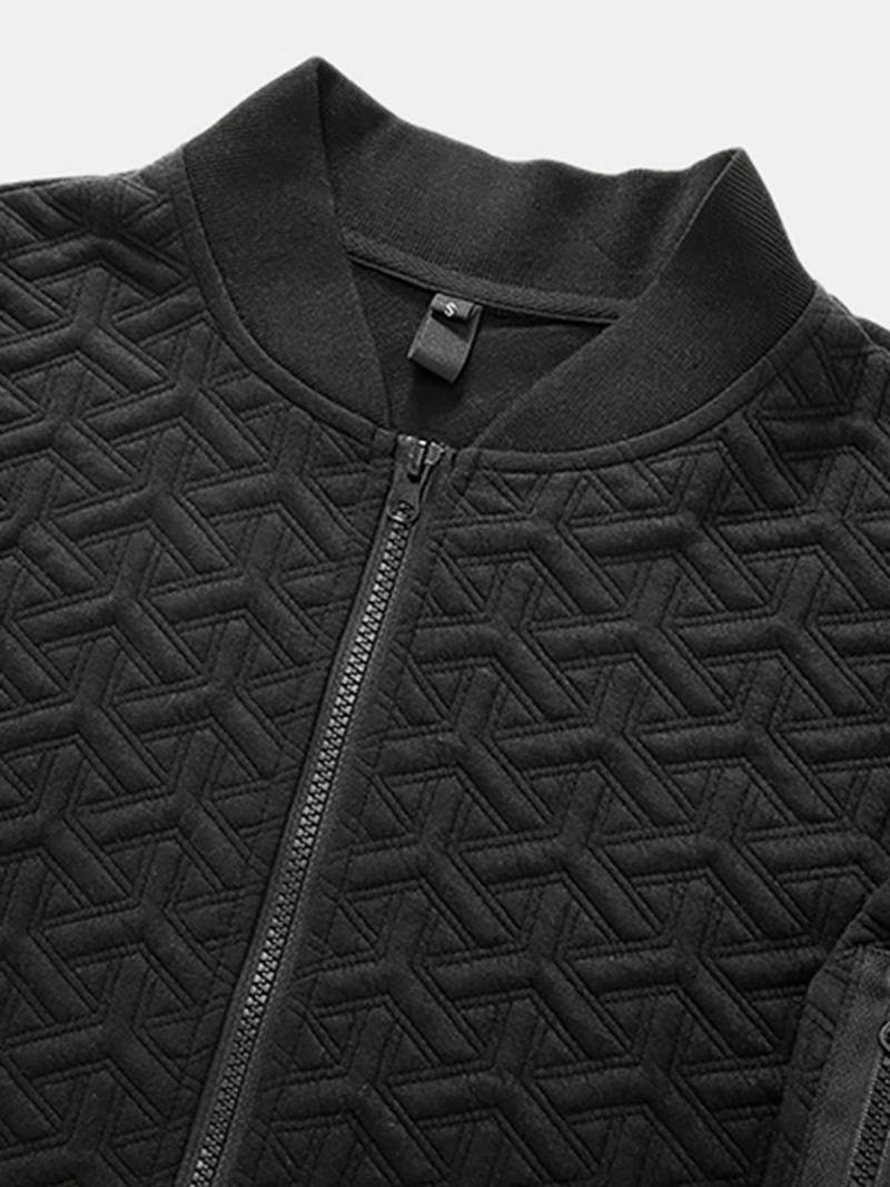 Miesten Yksivärinen Jacquard-rakenne Vetoketjullinen Baseball-kaulus Bomber-takki