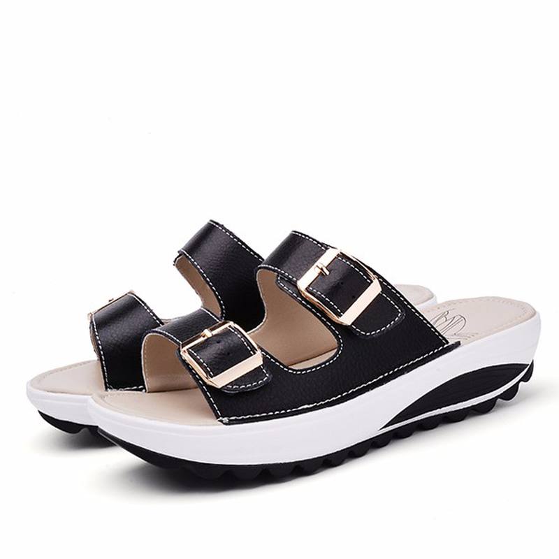 Isokokoiset Pehmeät Nahkasoljet Peep Toe -tossut Slip On Beach Platform Sandaalit