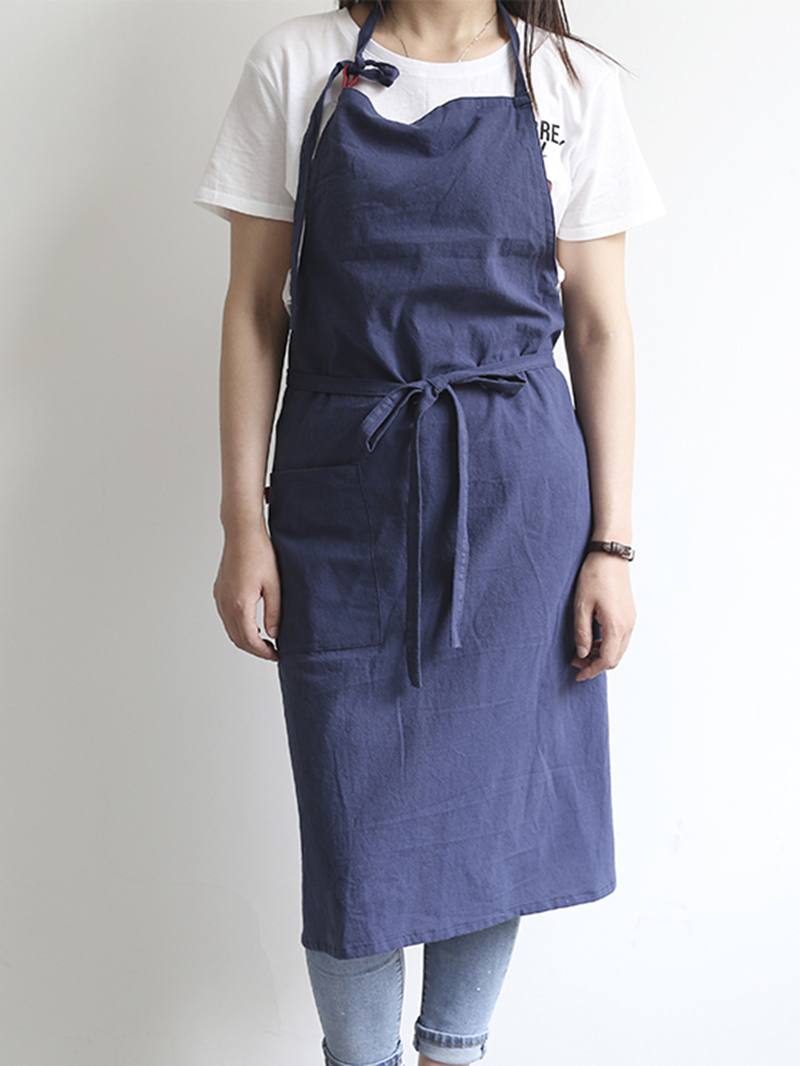 Japanilainen Yksivärinen Pellavapuuvillainen Vintage Pinafore -mekko