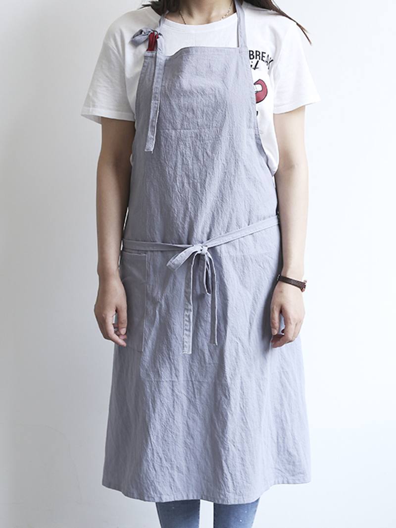 Japanilainen Yksivärinen Pellavapuuvillainen Vintage Pinafore -mekko