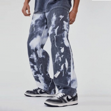 Eurooppalaiset Ja Amerikkalaiset Trend High Street Pesty Tie-dye -painatustihousut Miehille