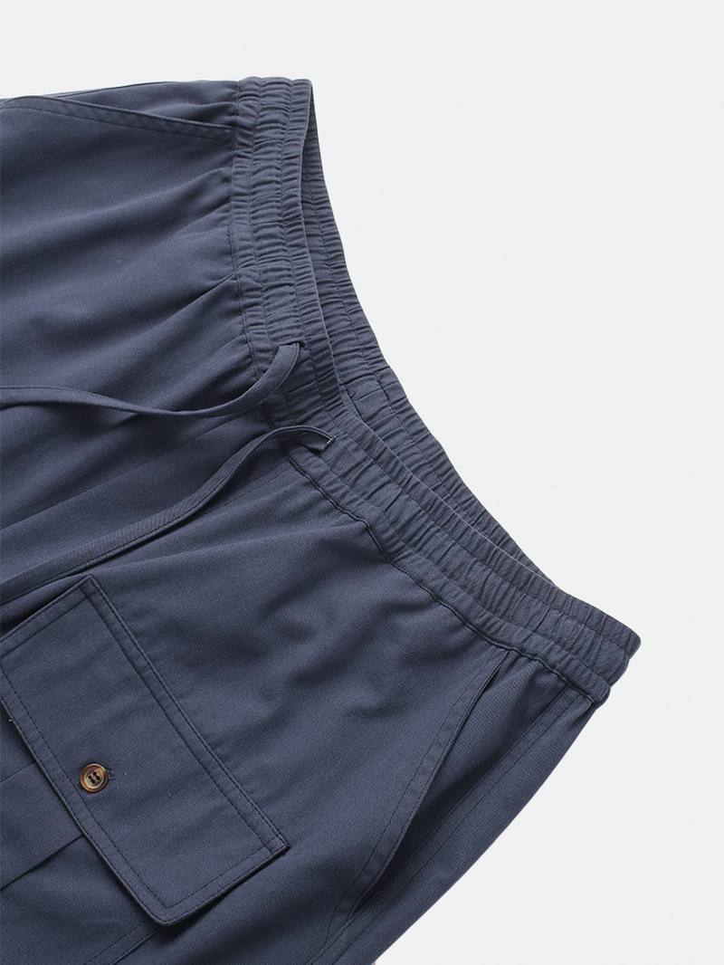 Miesten 100% Puuvillaiset Monitaskuiset Kiristysnyörilliset Navy Jogger -housut