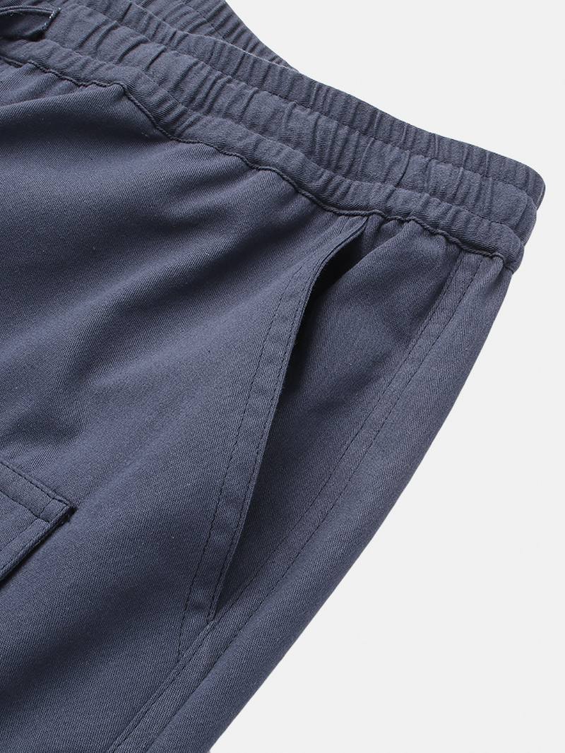 Miesten 100% Puuvillaiset Monitaskuiset Kiristysnyörilliset Navy Jogger -housut