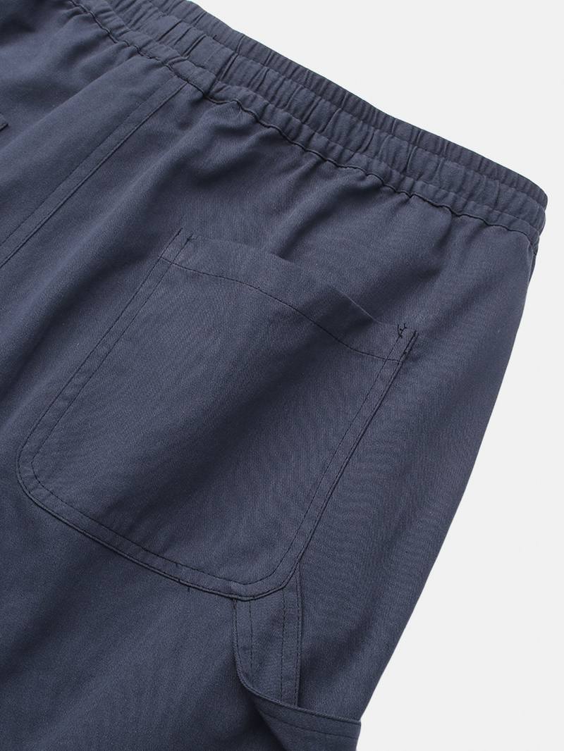 Miesten 100% Puuvillaiset Monitaskuiset Kiristysnyörilliset Navy Jogger -housut