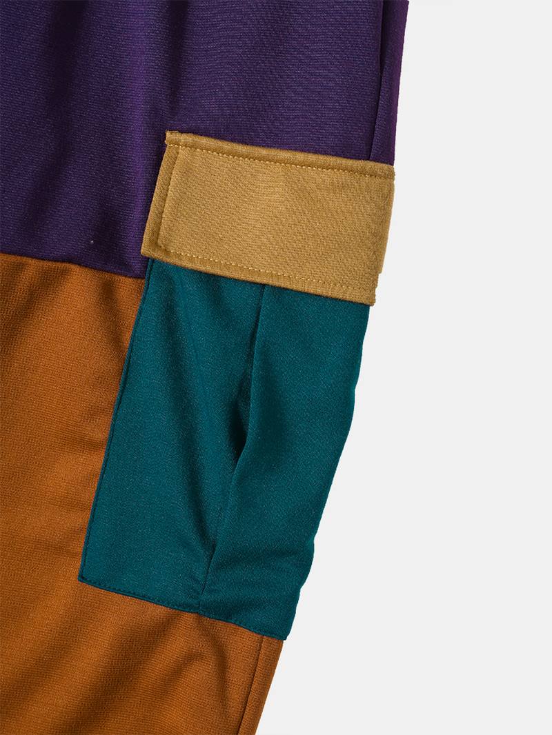 Miesten Patchwork Color Block Sivutaskut Kiristysnyörillä Street Pants