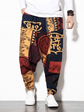 Miesten Puuvillaliinavaatteet Vintage Harem Pants Hip Hop Leveälahkeiset Housut