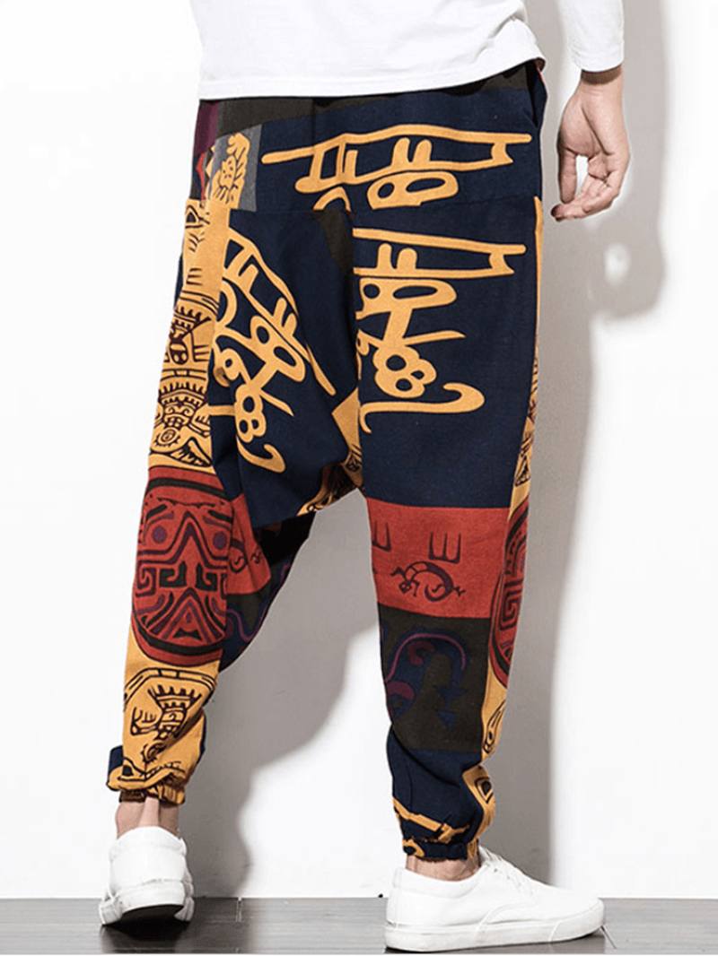 Miesten Puuvillaliinavaatteet Vintage Harem Pants Hip Hop Leveälahkeiset Housut