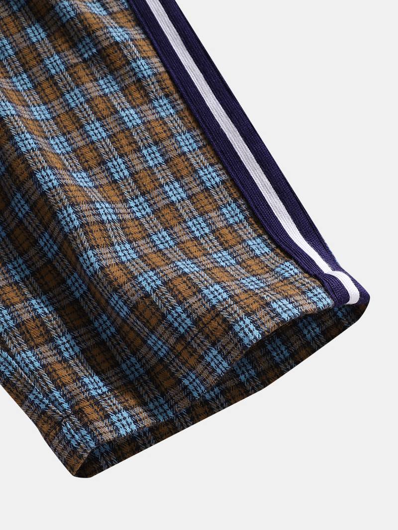 Miesten Raidallinen Sivuruudullinen Kuviollinen Kiristysnyöri Vyötäröllä Preppy Pants