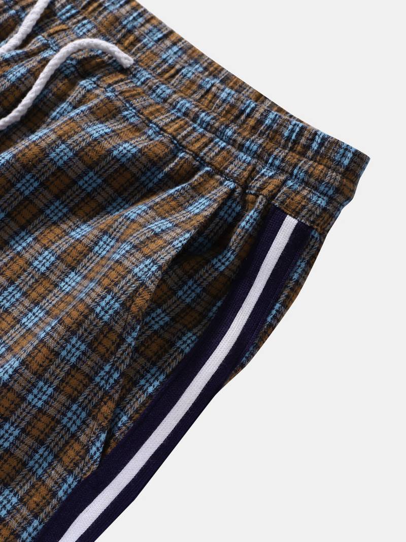 Miesten Raidallinen Sivuruudullinen Kuviollinen Kiristysnyöri Vyötäröllä Preppy Pants