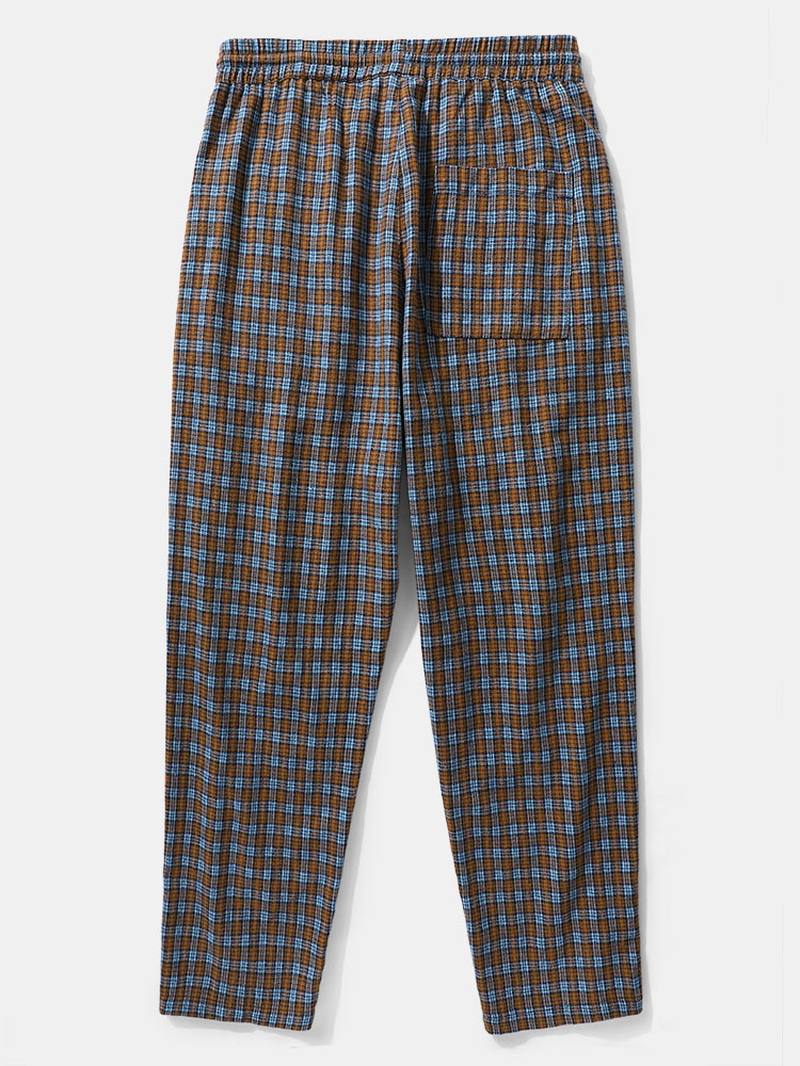 Miesten Raidallinen Sivuruudullinen Kuviollinen Kiristysnyöri Vyötäröllä Preppy Pants