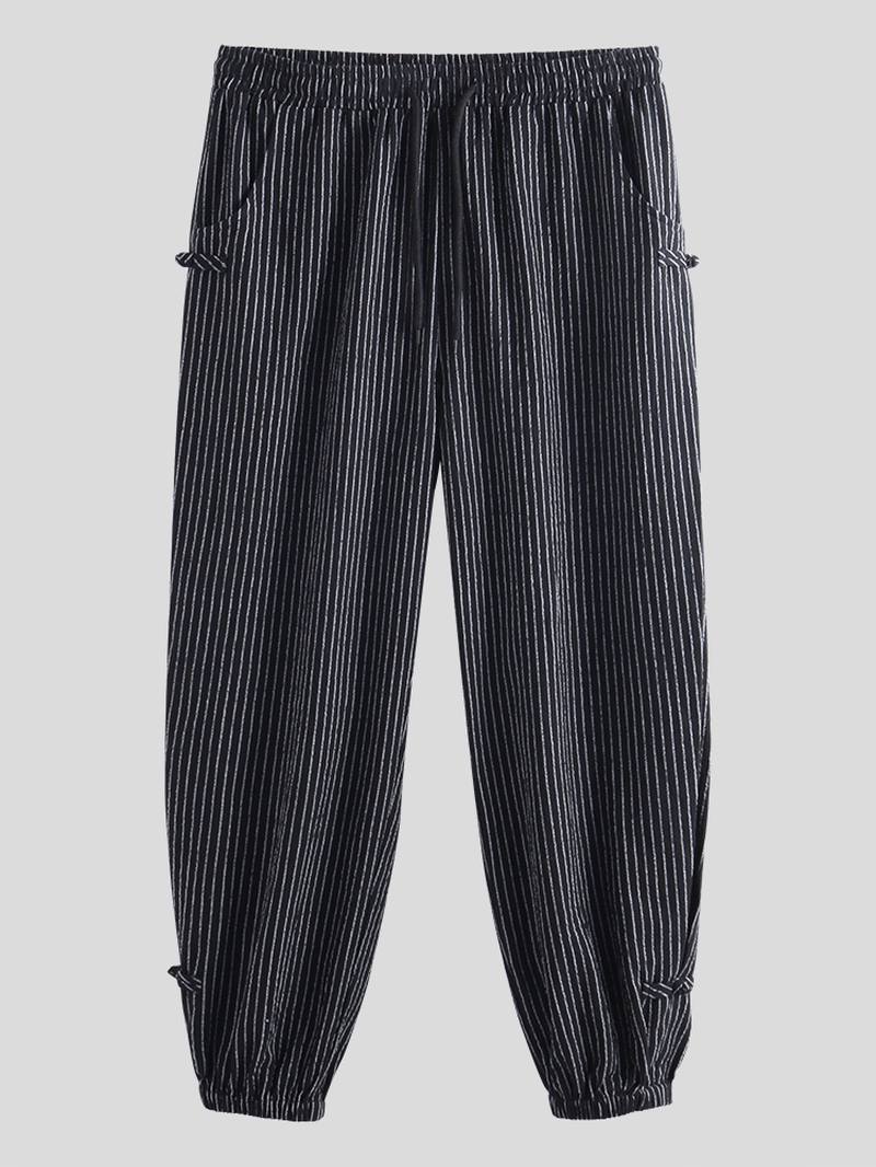 Miesten Vintage Stripe 100% Puuvillaa Yksivärinen Kiristysnyörillä Vapaat Housut