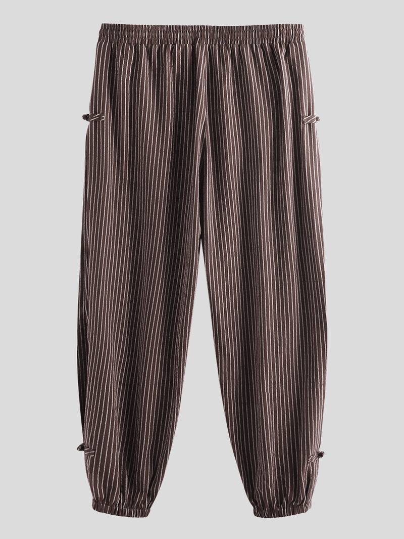 Miesten Vintage Stripe 100% Puuvillaa Yksivärinen Kiristysnyörillä Vapaat Housut