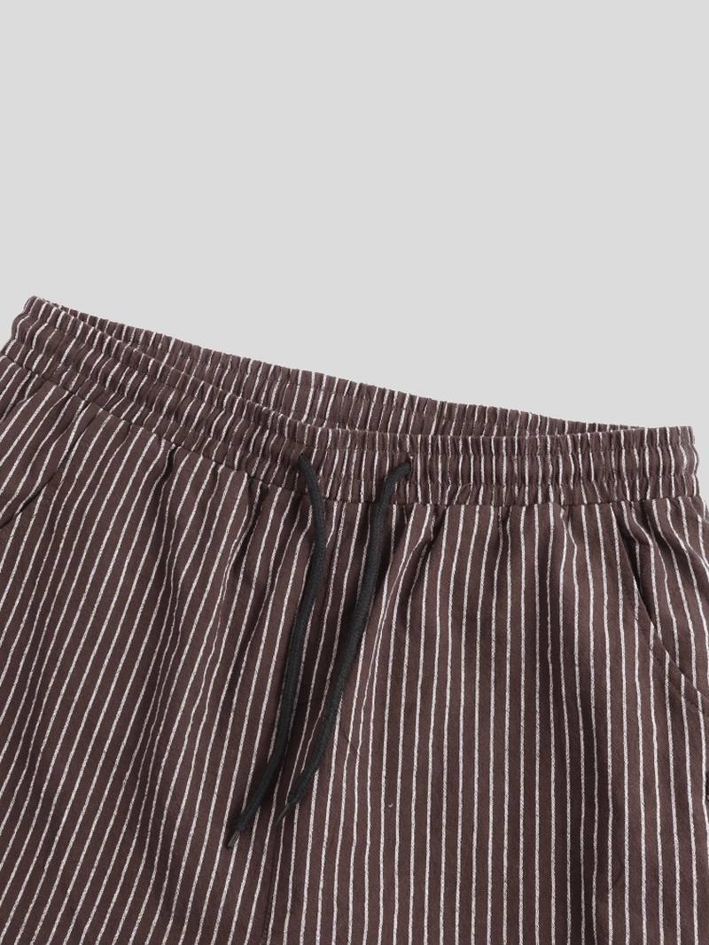 Miesten Vintage Stripe 100% Puuvillaa Yksivärinen Kiristysnyörillä Vapaat Housut