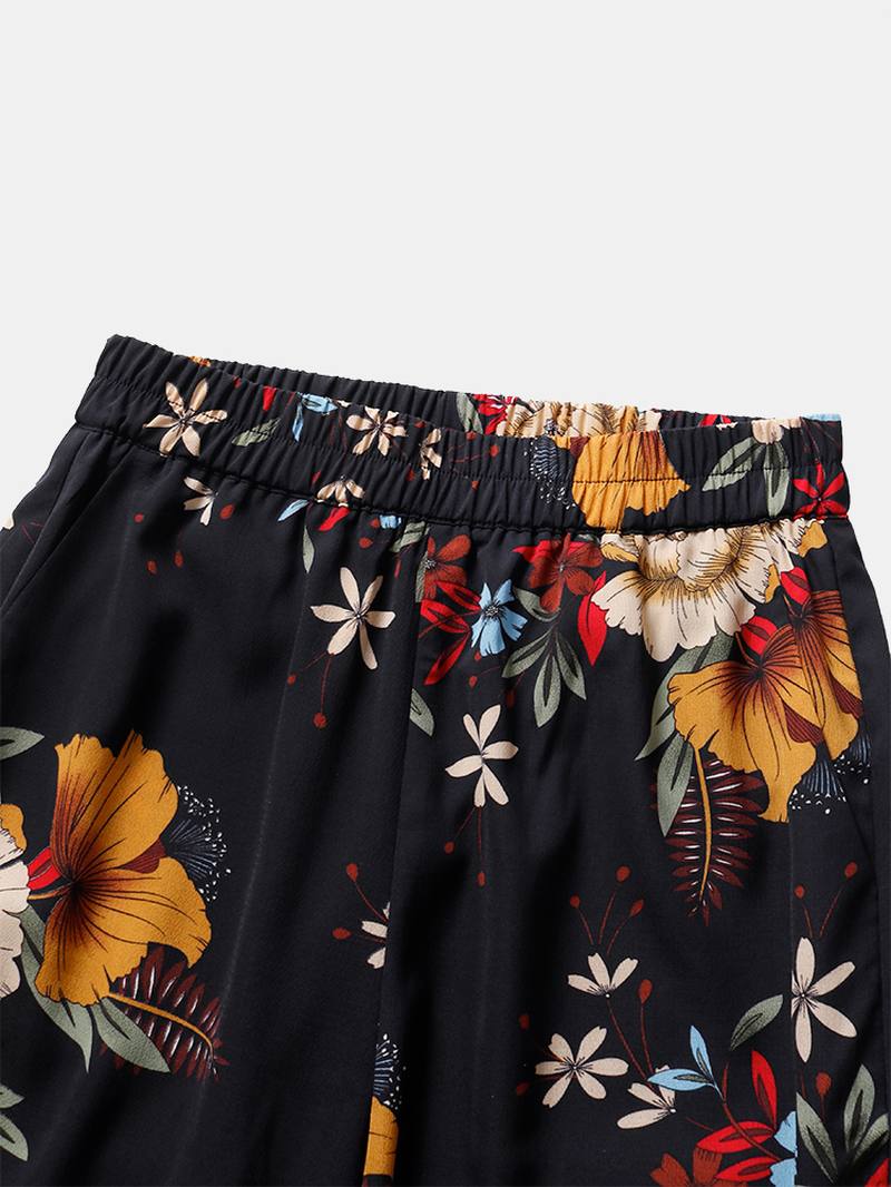 Naisten Kukkakuvioinen Bohemian Tie Cuff Pants Taskulla