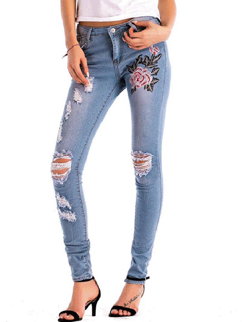 Stretch High Waist Skinny Embroidery Farkut