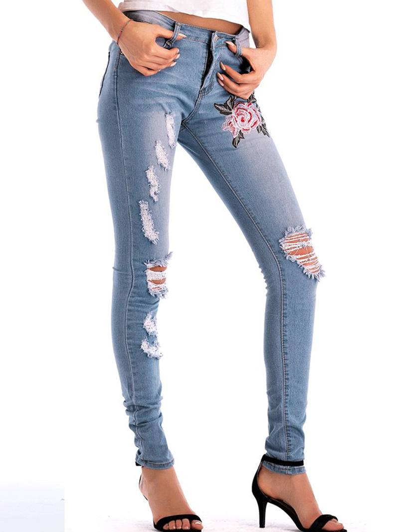 Stretch High Waist Skinny Embroidery Farkut