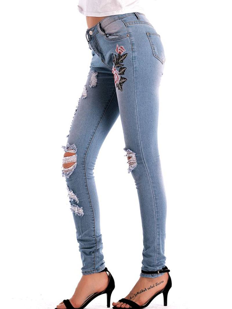 Stretch High Waist Skinny Embroidery Farkut