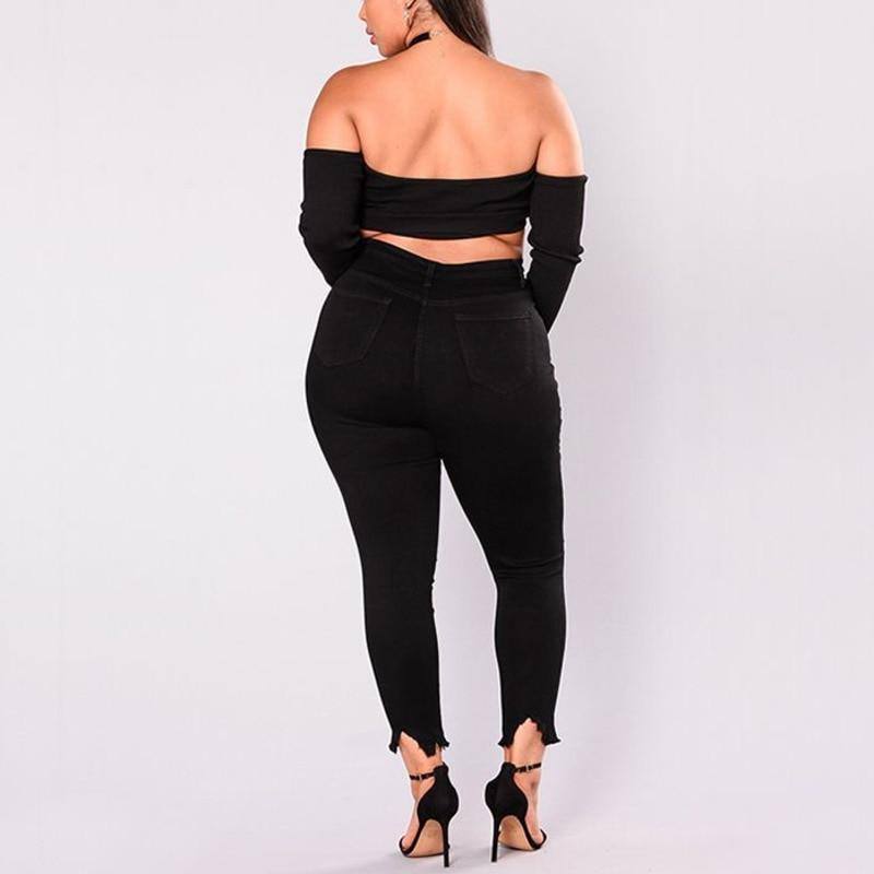 Naisten Holes Plus Size Farkut Housut Skinny Elastinen Lyijykynähousut Keskivyötärö Musta Farkut Nainen Rento Kevät 2-7xl Housut