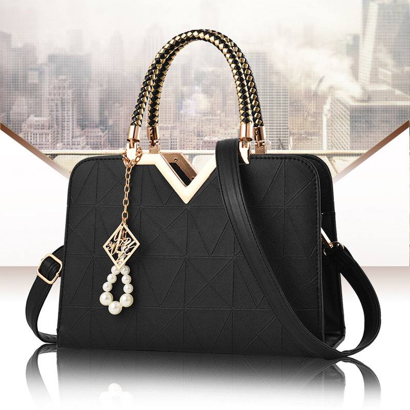 Elegant Naisten Golden Top Handle Satchel Handbag Kangaskassi Olkalaukku Helmiriipusella