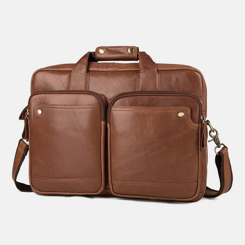 Miesten Kaksikerroksinen Varkaudenestokäsilaukku Retro-monitaskuinen 13.3 Tuuman Kannettavan Tietokoneen Laukku Crossbody Olkalaukut