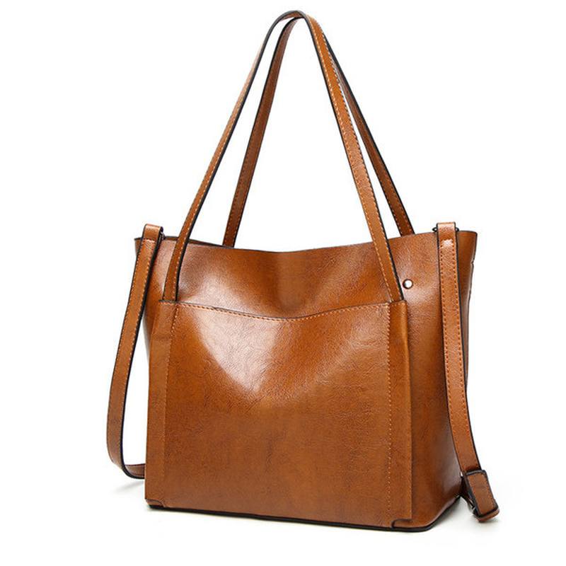 Naiset Öljy Nahka Tote Käsilaukut Vintage Olkalaukut Kapasiteetti Crossbody Laukut