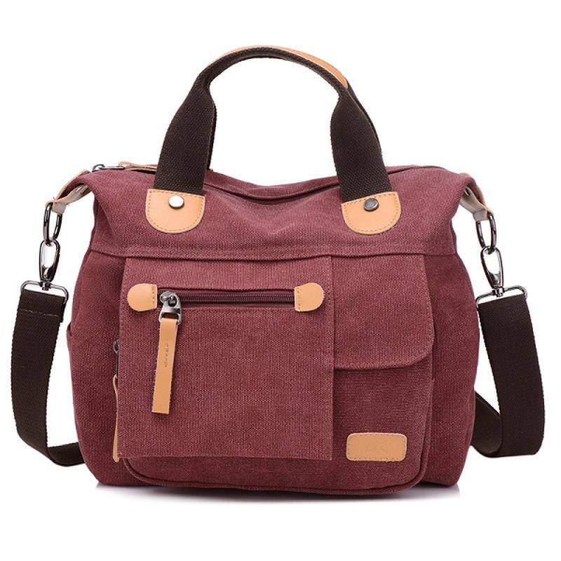 Naisten Canvas Rento Suurikapasiteettinen Toimiva Multi Pocket Käsilaukku Olkalaukku Crossbody Bag