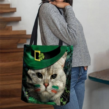 Naisten Clover Kissa Pattern Painatus Happy St Patrick Day Olkalaukku Käsilaukku Tote