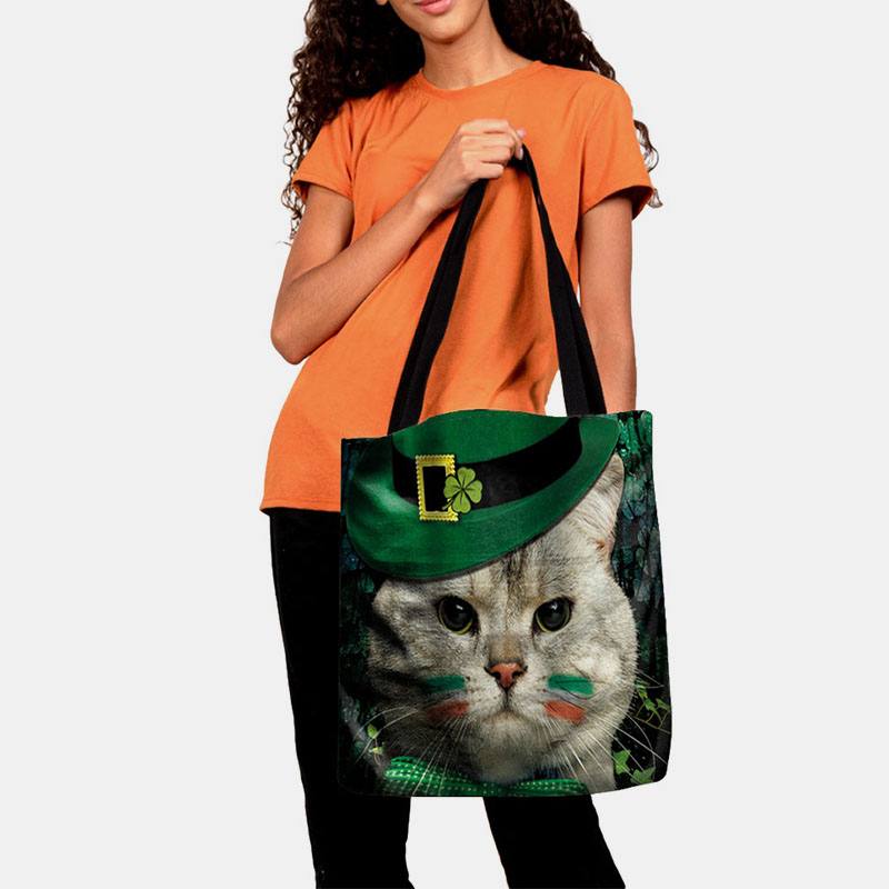 Naisten Clover Kissa Pattern Painatus Happy St Patrick Day Olkalaukku Käsilaukku Tote