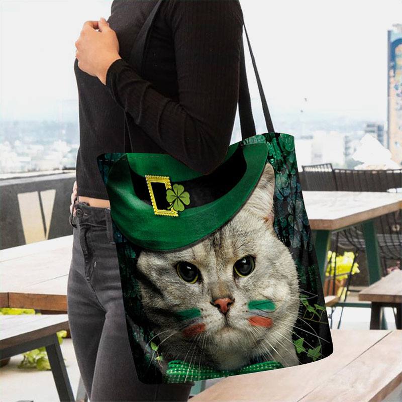 Naisten Clover Kissa Pattern Painatus Happy St Patrick Day Olkalaukku Käsilaukku Tote