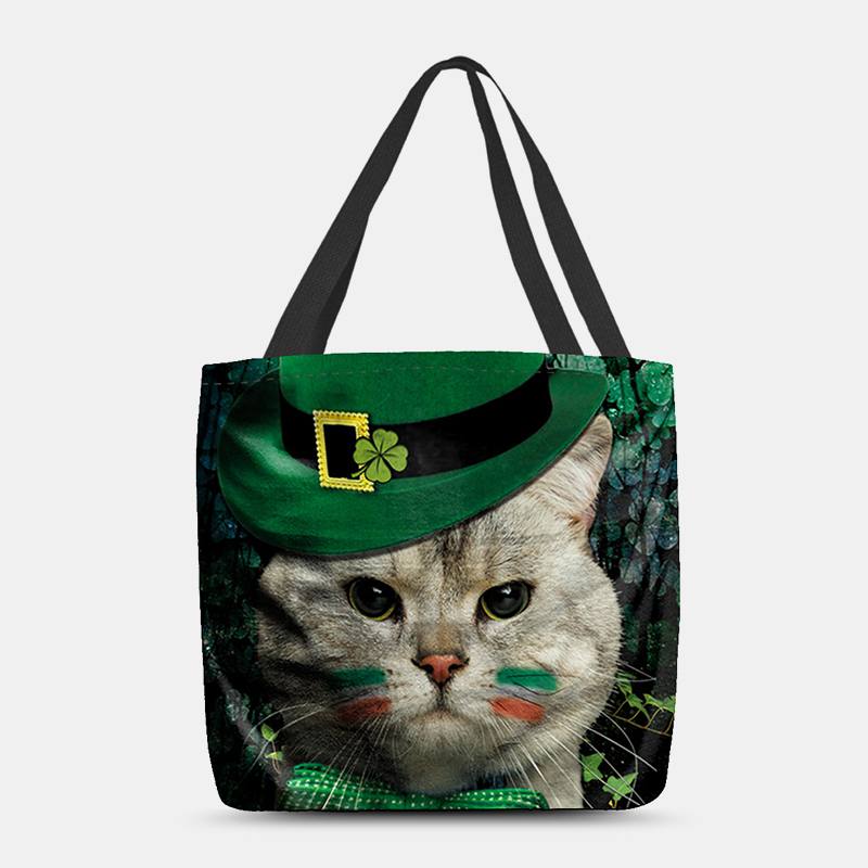 Naisten Clover Kissa Pattern Painatus Happy St Patrick Day Olkalaukku Käsilaukku Tote