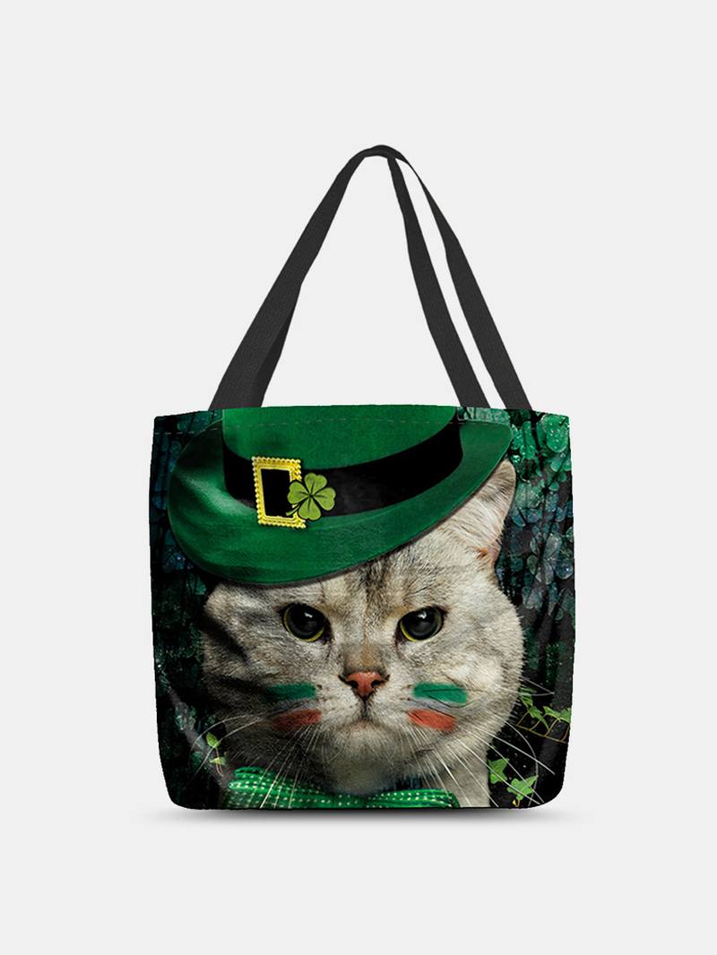 Naisten Clover Kissa Pattern Painatus Happy St Patrick Day Olkalaukku Käsilaukku Tote