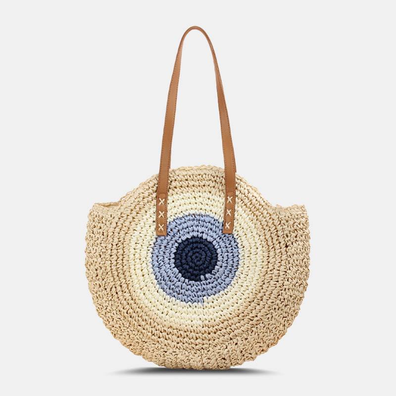 Naisten Simplicity Stripe Straw Bag Käsilaukut Tote Retro Beach Bag