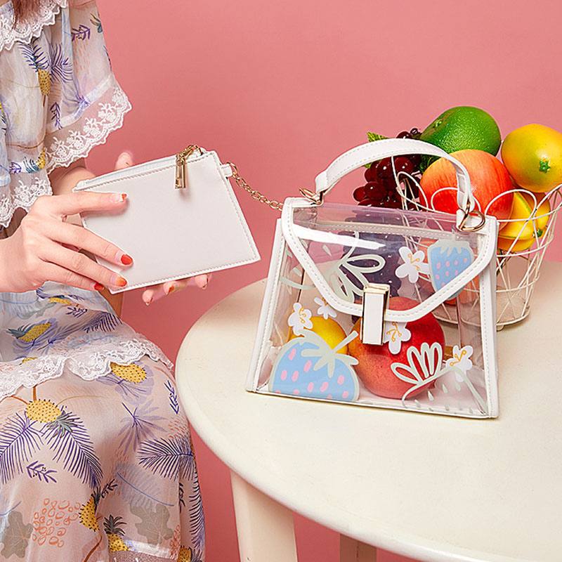 Naisten Twist Lock 2 Kpl Fruit Transparent Crossbody Bag -käsilaukku