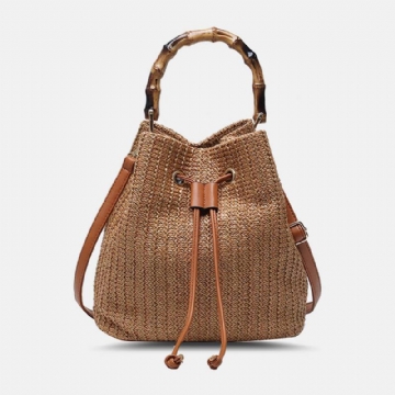 Naisten Yksivärinen String Rento Straw Bag Käsilaukku Olkalaukku Crossbody Laukut Bucket Bag