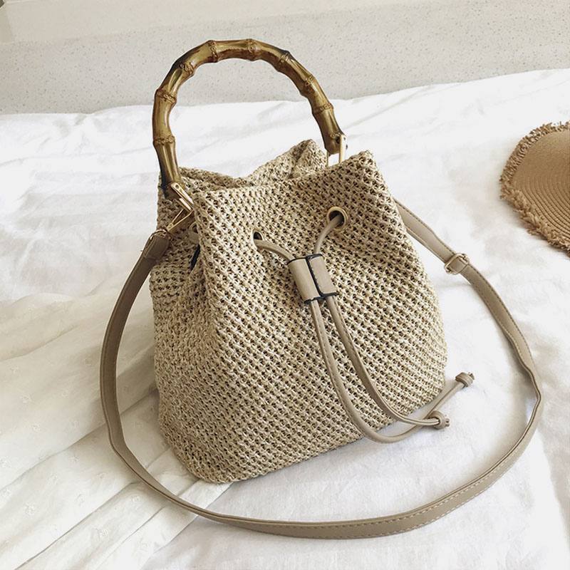 Naisten Yksivärinen String Rento Straw Bag Käsilaukku Olkalaukku Crossbody Laukut Bucket Bag