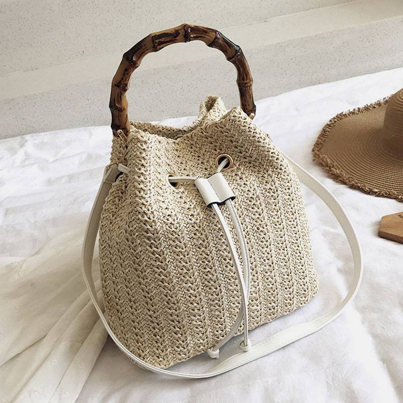 Naisten Yksivärinen String Rento Straw Bag Käsilaukku Olkalaukku Crossbody Laukut Bucket Bag