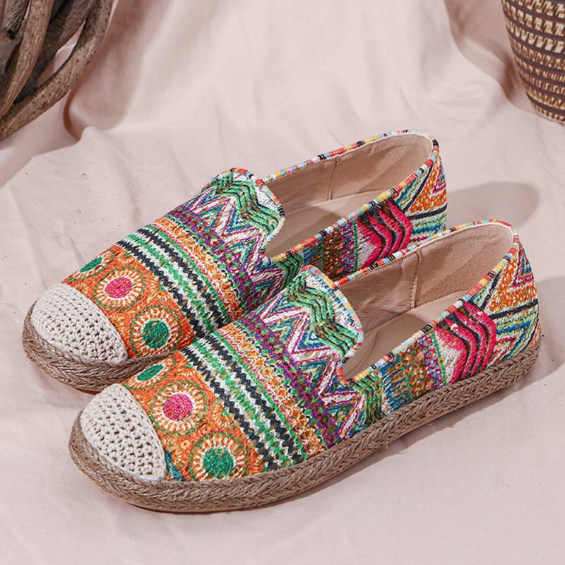 Bohemian Pattern Hollow Out Mesh -kangaskangas Joka On Puettava Rennossa Espadrille-tasaisissa Kengissä