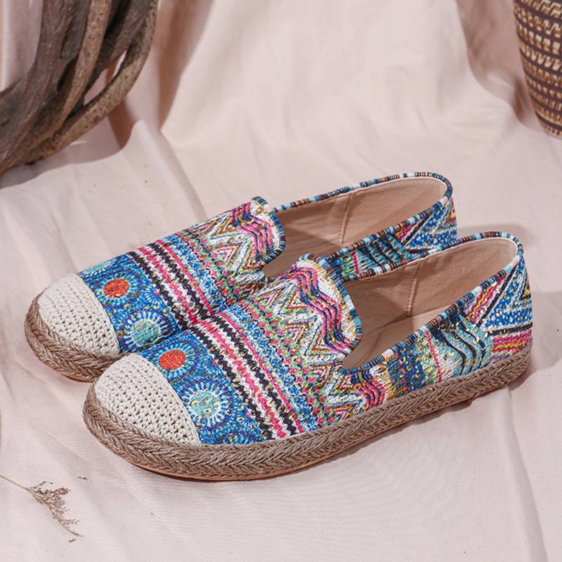 Bohemian Pattern Hollow Out Mesh -kangaskangas Joka On Puettava Rennossa Espadrille-tasaisissa Kengissä