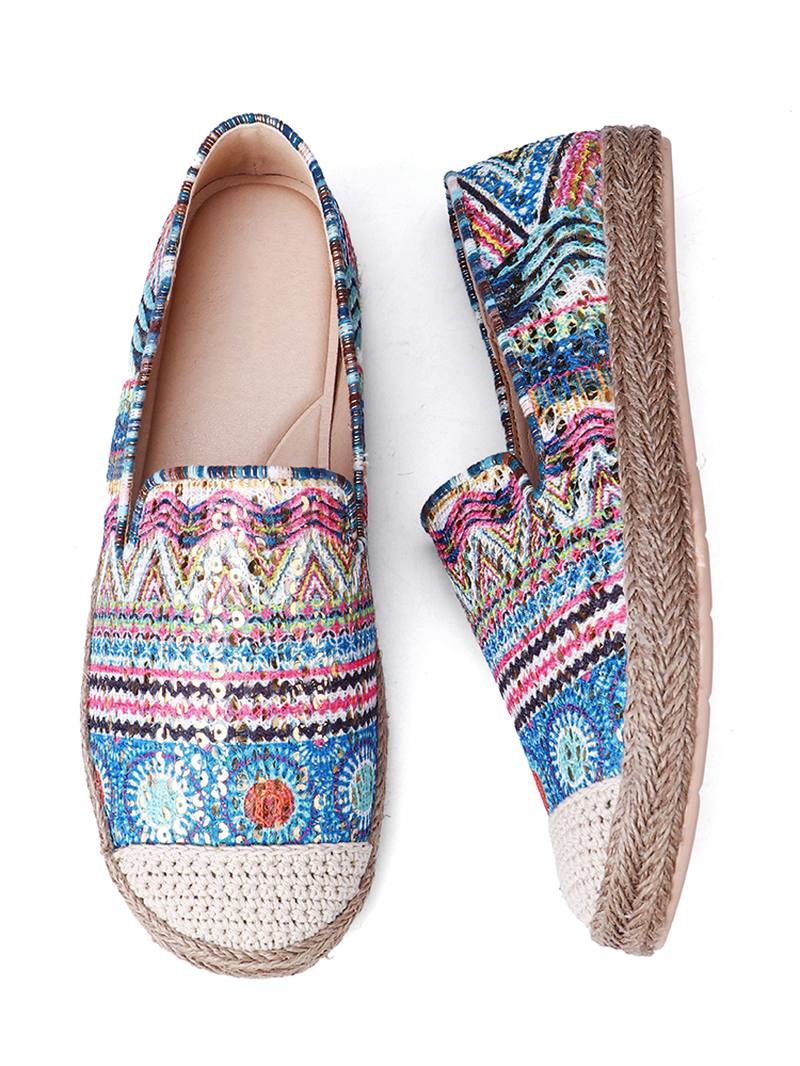 Bohemian Pattern Hollow Out Mesh -kangaskangas Joka On Puettava Rennossa Espadrille-tasaisissa Kengissä