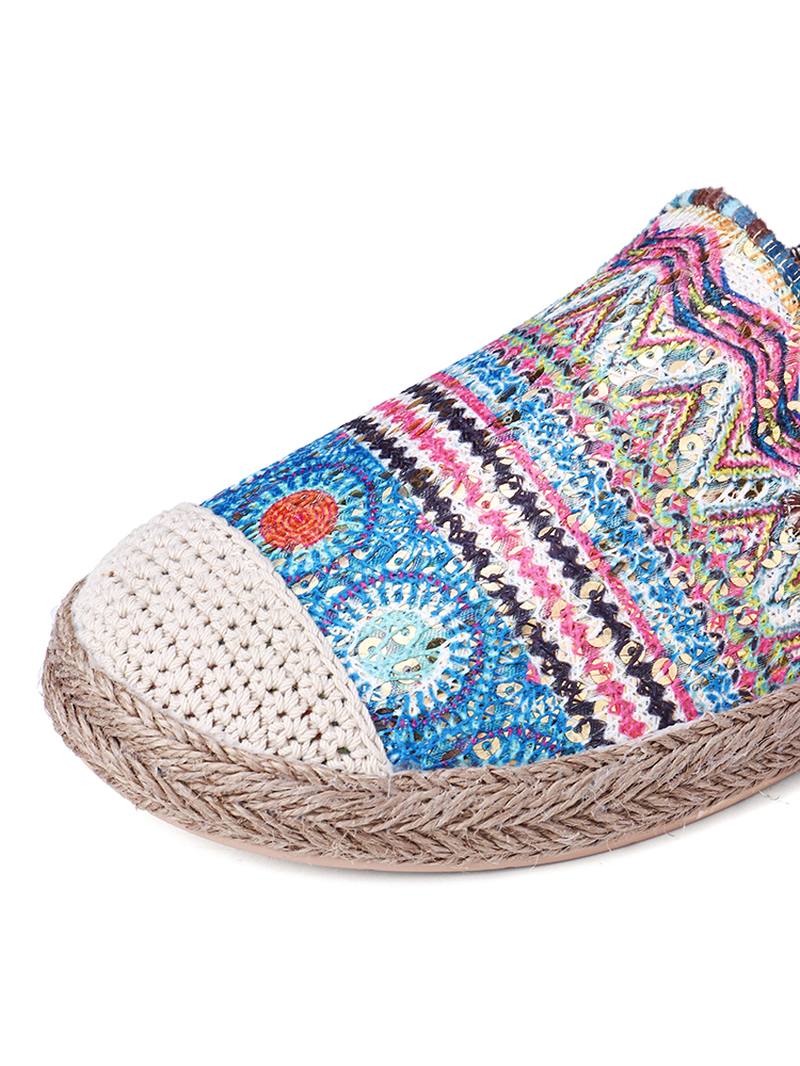 Bohemian Pattern Hollow Out Mesh -kangaskangas Joka On Puettava Rennossa Espadrille-tasaisissa Kengissä