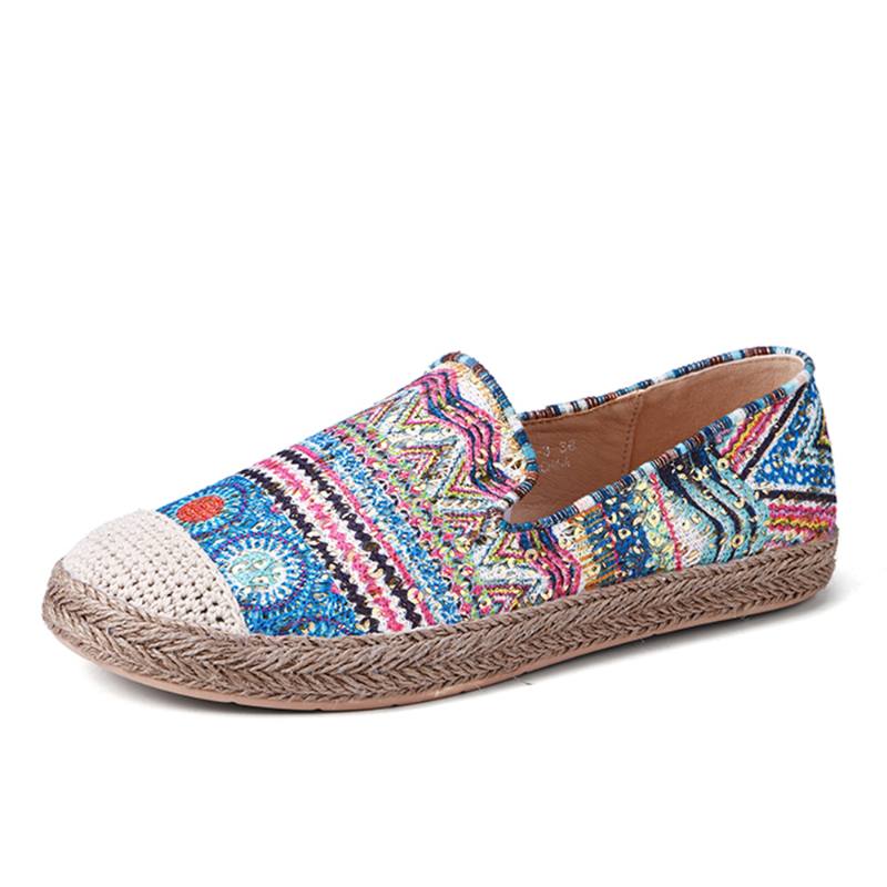 Bohemian Pattern Hollow Out Mesh -kangaskangas Joka On Puettava Rennossa Espadrille-tasaisissa Kengissä