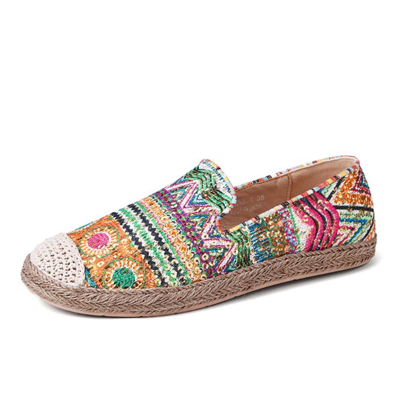 Bohemian Pattern Hollow Out Mesh -kangaskangas Joka On Puettava Rennossa Espadrille-tasaisissa Kengissä