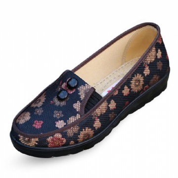 Floral Mesh Hengittävä Slip On Flat Kengät Pyöreä Toe Pehmeä Pohja Tasainen