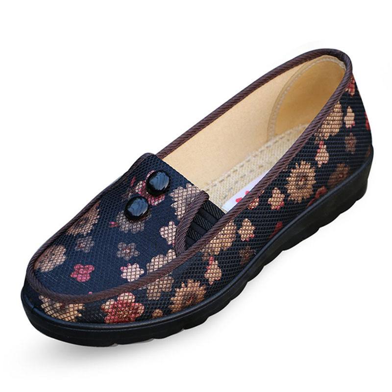 Floral Mesh Hengittävä Slip On Flat Kengät Pyöreä Toe Pehmeä Pohja Tasainen