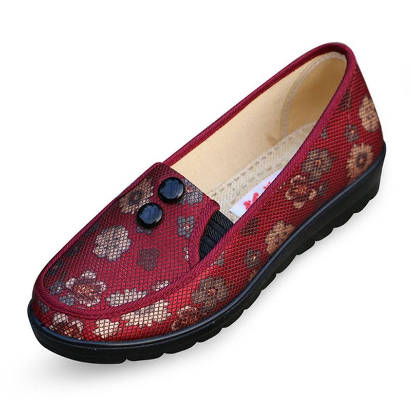 Floral Mesh Hengittävä Slip On Flat Kengät Pyöreä Toe Pehmeä Pohja Tasainen