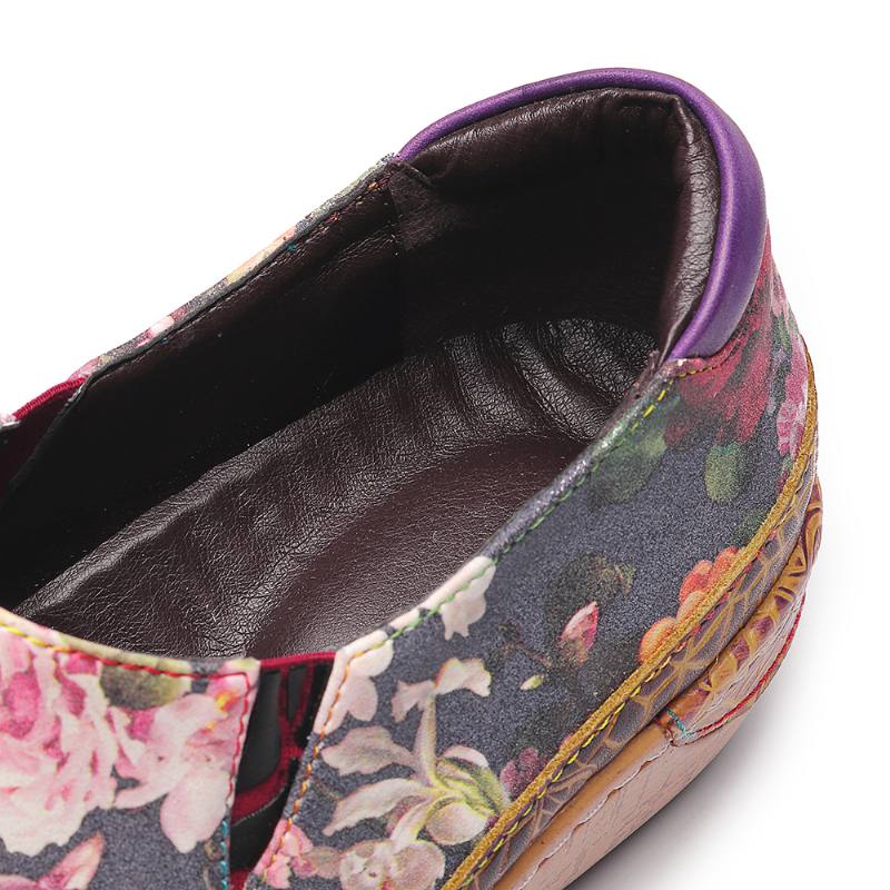 Naiset Bloom Flowers Splicing Retro Tikkaus Slip On Matalat Kengät