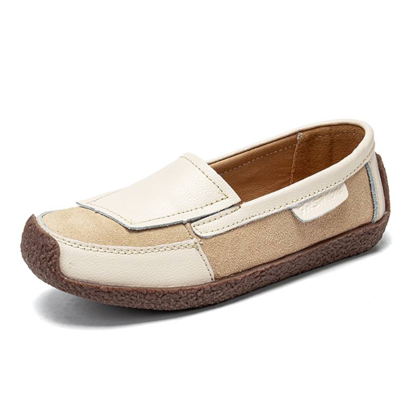 Naisten Nahkaa Splicing Soft Slip On Tasainen Loafers